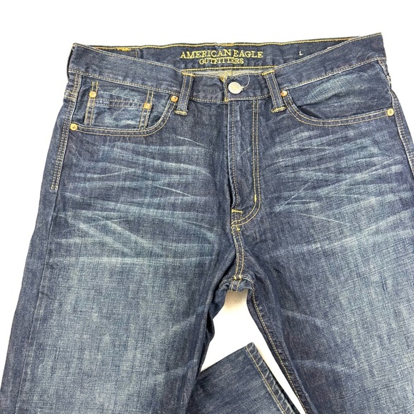 American Eagle 100% Cotton Whiskered Midrise Relaxed Straight Mens Jeans (33/34) - Picture 3 of 15